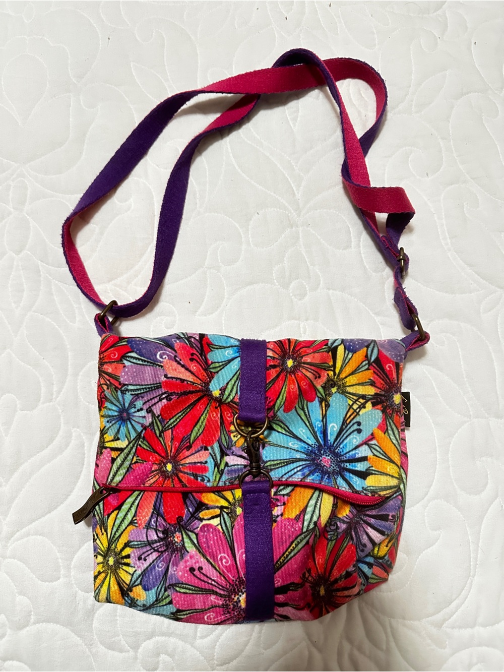 Laurel Burch Multicolor Floral Crossbody Bag - Pink, Red, Blue, Yellow, Purple - Picture 2 of 7
